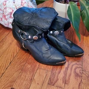 Slouchy Black Ankle Boots w/ Removable Chains